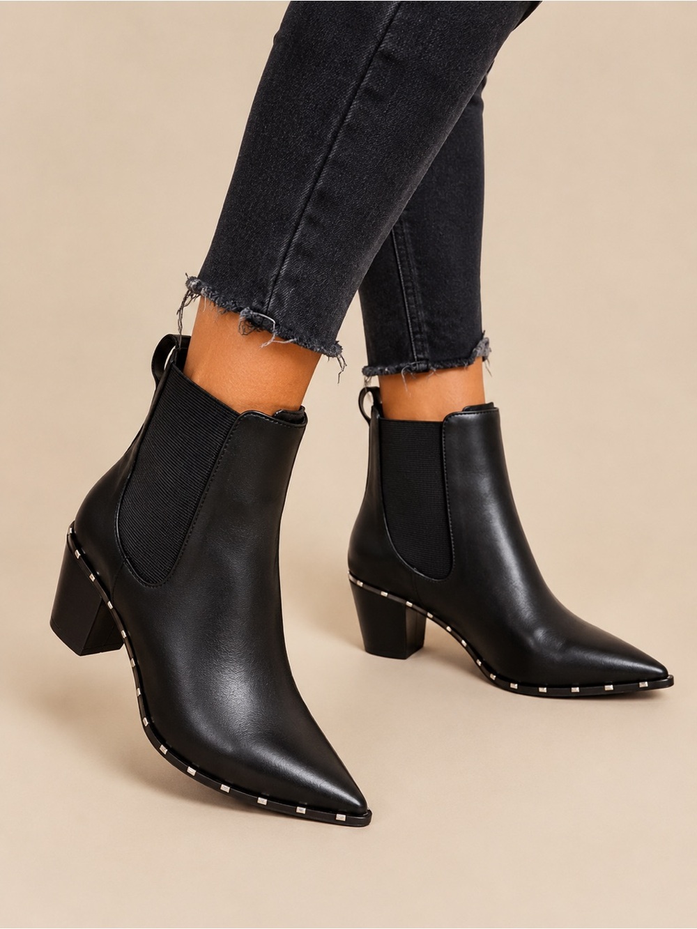 Charles By Charles David Black Pointed Chelsea Booties with Studded Sole